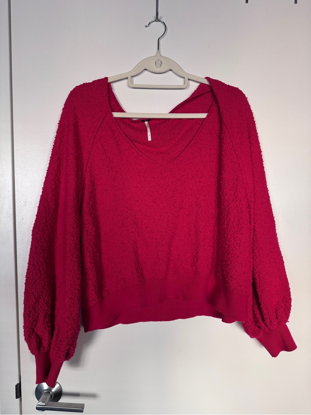 Free People wide neck sweater with Bubble Sleeves - Cherry Red